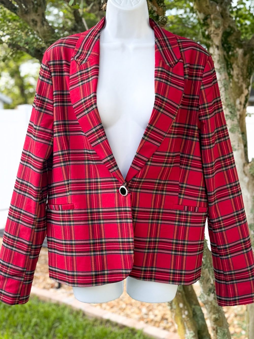 Autres Filles Red Plaid Tartan Blazer Jacket Women’s XL Single Button